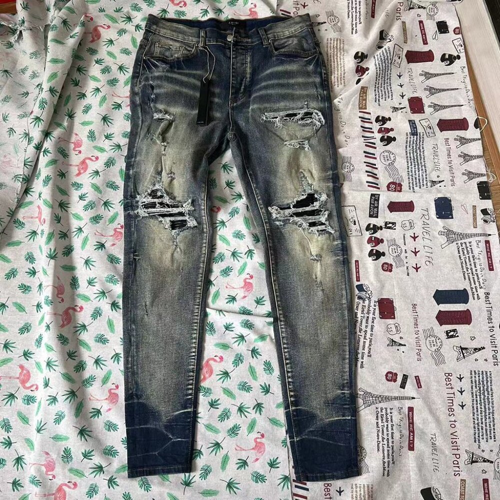 AMIRI Stonewashed Distressed Slim Cut Jeans Clay Indigo